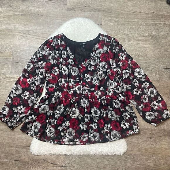 Torrid Floral Tunic Blouse Peplum Chiffon Camisole Sz 2 XXL Plus Size Top - Picture 3 of 14